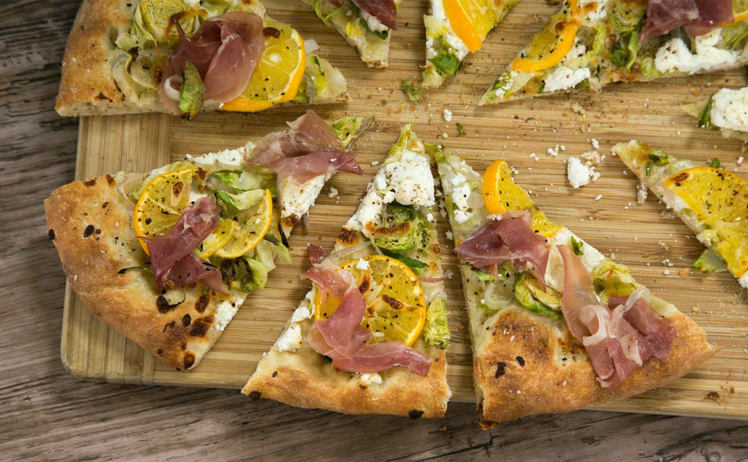BRUSSELS SPROUTS AND MEYER LEMON PIZZA