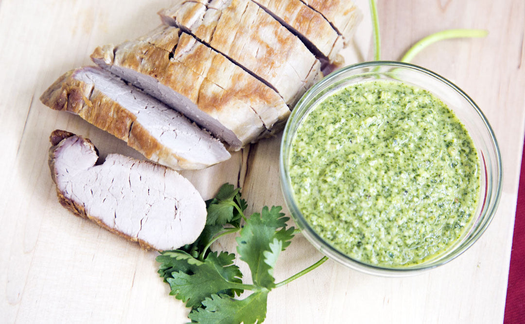 ROASTED PORK TENDERLOIN WITH CILANTRO PESTO