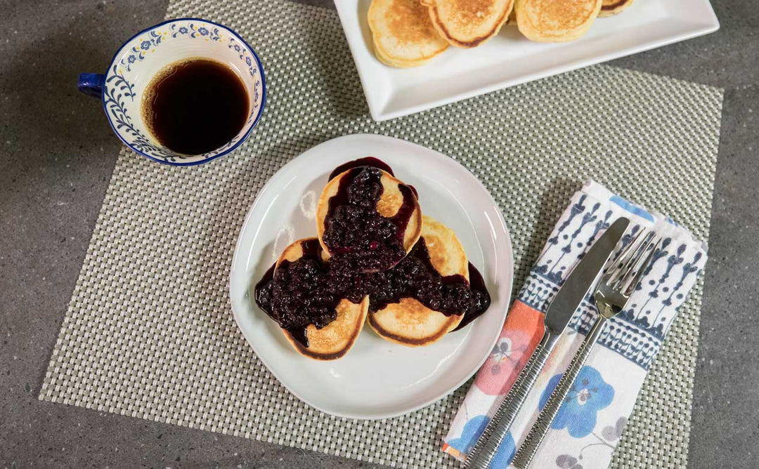 LEMON RICOTTA PANCAKE WITH BLUEBERRY COMPOTE