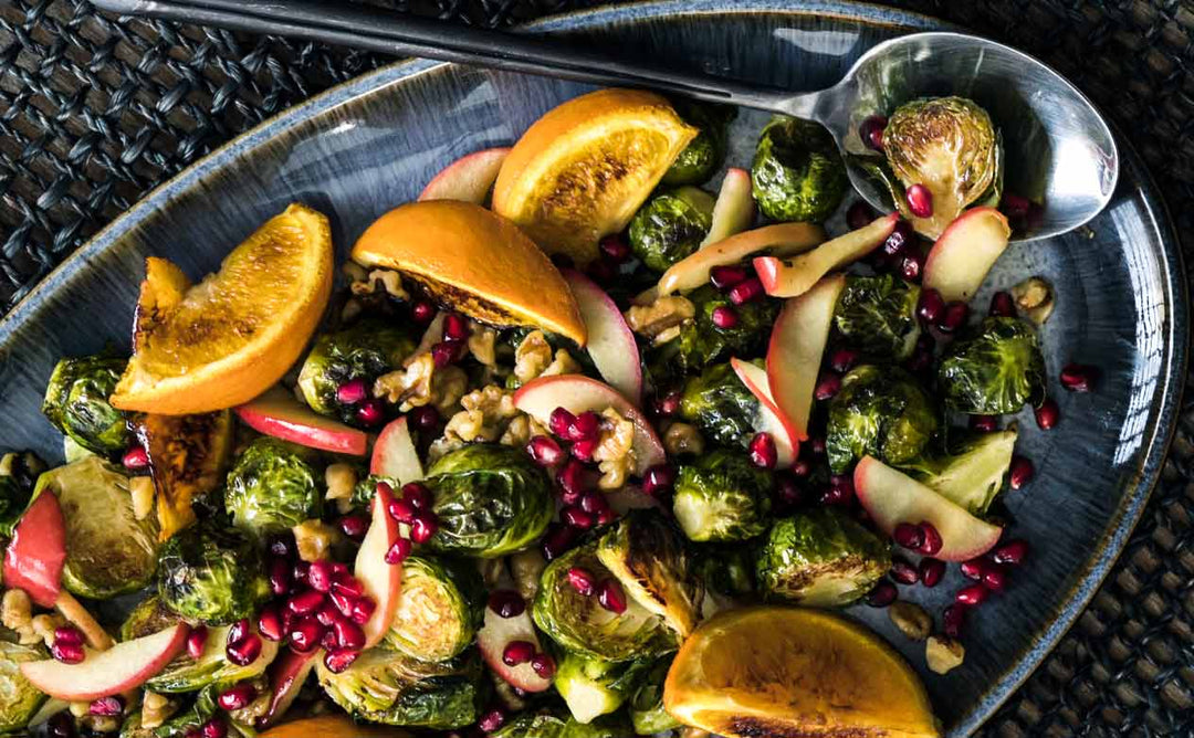 OVEN ROASTED BRUSSELS SPROUTS WITH POMEGRANATE AND ORANGE