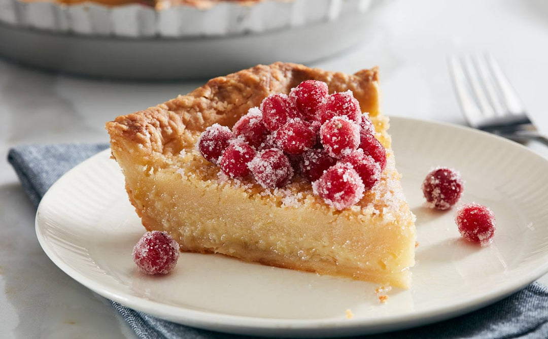 LEMON BUTTERMILK PIE WITH SUGARED CRANBERRIES